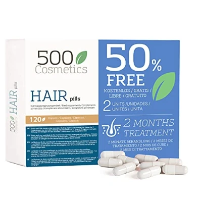 Imagen de 500Cosmetics Hair Cápsulas para Prevenir y Evitar la Caída del Pelo con L Cysteine Zinc Hombre Mujer. 2 cajas 120 capsulas meses