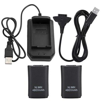 Imagen de Genericer batería para Mando Xbox 360, Recargable de 4800 mAh, Repuesto y Kit Carga con Cable USB a Distancia Color Negro
