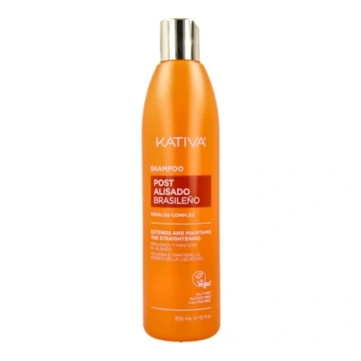 Imagen de KATIVA Post alisado brasileño Champú Suavidad y Brillo Efecto Antifrizz 335 ml Prolonga el un 50% sin sulfatos parabenos para mantenimiento del