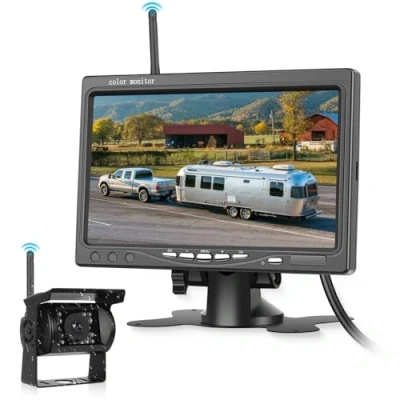 Imagen de Cámara Marcha Atrás Inalámbrica con Monitor HD de 7&quot; y Respaldo Visión Nocturna por Infrarrojos Impermeable Trasera Sistema Estacionamiento Vista