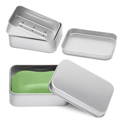 Imagen de Bczhieulw 2 Piezas jabonera de Viaje，jaboneras para Pastillas jabon，jabonera champu Solido，Caja Metalica pequeña，de Aluminio con Rejilla Goteo extraíble