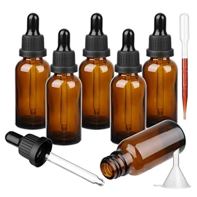Imagen de Amber Frasco Cuentagotas Cristal 10ml, Botellas con (Pipeta Cristal), para Aceite Esencial, Masaje, Fragancia, Aromaterapia, Laboratorio, 6 unidades