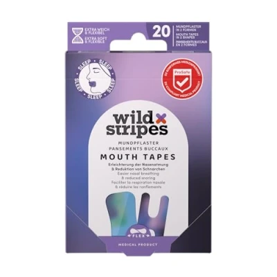 Imagen de Wild Stripes Mouth Patches Sunset Parches bucales para mejorar la respiración nasal y favorecer el sueño reparador Cintas funcionales delicadas en 2 diseños prácticos 20 uds
