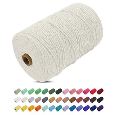 Imagen de Uiopa Hilo Macrame 3mm x 200m, Cuerda Gruesa de Algodon Natural, Cordel Colores Algodón para Manualidades, Pared, Cortinas, Colgar Plantas, Fotos (Natural)