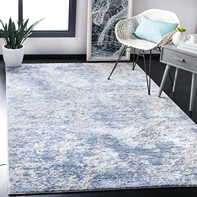 Imagen de Safavieh Alfombra rectangular moderna de tejido abstracto, colección Amelia, ALA705, en gris y azul, 122 x 183 cm, para salón, dormitorio o cualquier espacio interior