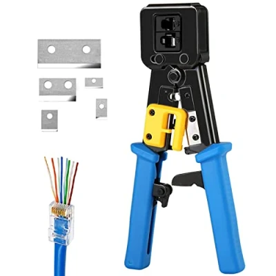 Imagen de Solsop Herramienta de crimpado RJ45 que pasa a través Cat5 Cat5e Cat6 para conectores RJ45/RJ12 regulares y paso final