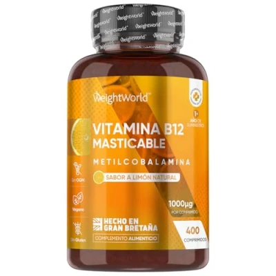 Imagen de Vitamina B12 Masticable 1000mcg, 400 Comprimidos Veganos, Sabor a Limón Natural Más de 1 Año Suministro Para el Cansancio y Metabolismo, Metilcobalamina, Mayor Absorción que