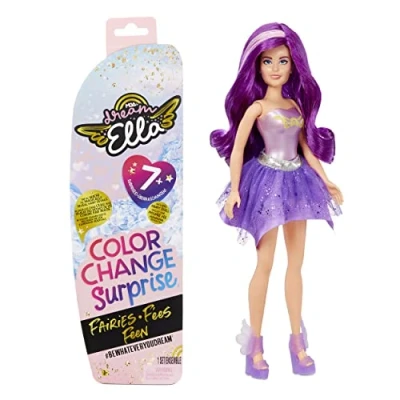 Imagen de MGA&#039;s Dream Ella Hadas Sorpresa Que cambian de Color Juguete Coleccionable para niños Muñeca 29cm con 7 sorpresas Incluye Peluca, Falda, Botas y más Edad: 3+ años Aria, Morado
