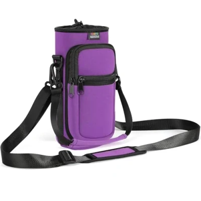 Imagen de Nuovoware Bolsillo de Botella Agua Portátil Neopreno, con Correa Hombro a Prueba Caída, Funda Impermeable 710ml Protectora para Viaje, Púrpura