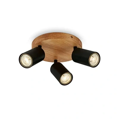 Imagen de BRILONER lamparas techo madera, 3x GU10, máx. 9W, retro, ajustable, lampara techo, focos led interior lámpara de pared vintage, dormitorio, 19x8.5 cm, madera negra