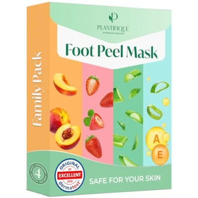 Imagen de PLANTIFIQUE Mascarilla Pies Exfoliante Combo 4 Pares Peeling Calcetines Exfoliantes de Crema Secos y Agrietados Callos Eliminar Pedicura Profesional para