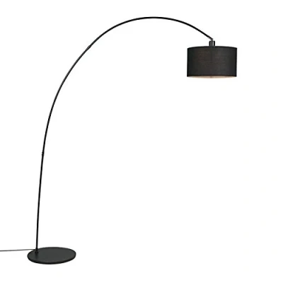 Imagen de Qazqa Moderno Lámpara de arco moderna negra VINOSSA Textil/Acero Alargada Adecuado para LED Max. 1 x 60 Watt