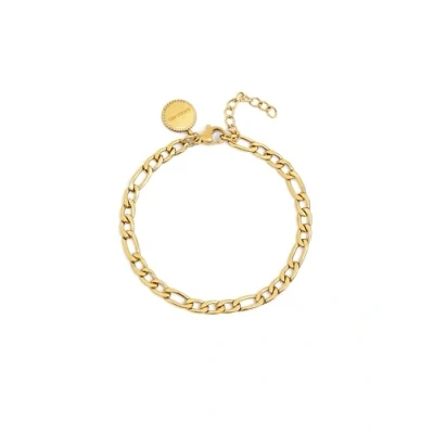 Imagen de SINGULARU Pulsera Figaro en Acero con Acabado Baño Oro de 18Kt Eslabones Finos Largaria 16 cm + 3 Joyas Para Mujer