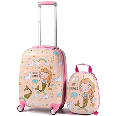 Imagen de COSTWAY Maleta Infantil Niños, Equipaje de Viaje con Mochila, Juego Mochila y Ruedas, Cabina Trolley