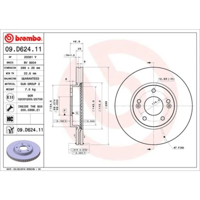 Imagen de BREMBO 09.D624.11 Disco de freno 288 25 5 ventilación interna revestido altamente carbonizado con tornillos HYUNDAI: i30 III Familiar