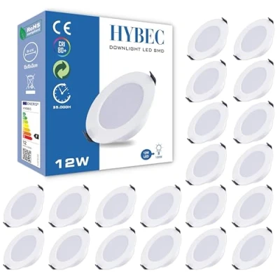 Imagen de HYBEC Downlight LED techo empotrable, 12W, Foco Interior techo, Driver incluido, Luz Fría 6500ºK (Pack 20)