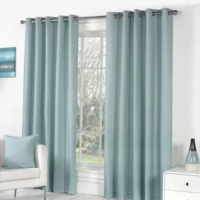 Imagen de Fusion Sorbonne Cortinas con Forro y Ojales (de algodón), Color Liso, algodón, Azul Pastel, 66x90 (168 x 229 cm)