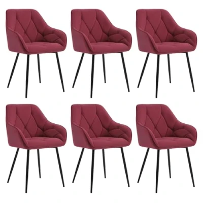 Imagen de WOLTU 6X Sillas de Comedor Cocina con Respaldo y Apoyobrazos Salon Moderno Patas Metálicas para Dormitorio Oficina, Terciopelo, Burdeos, EZS02bd 6