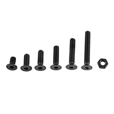 Imagen de 250 piezas M3 Tornillos hexagonales de acero aleación negro Perno con surtido tuercas hexagonales, Rosca completa, Acabado liso (C: Cabeza plana)