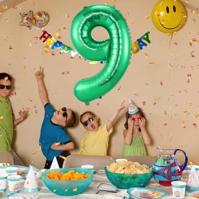Imagen de Globo de cumpleaños con números 9 años XXL Verde lámina en 40 pulgadas 101 cm para decoración número Verde9