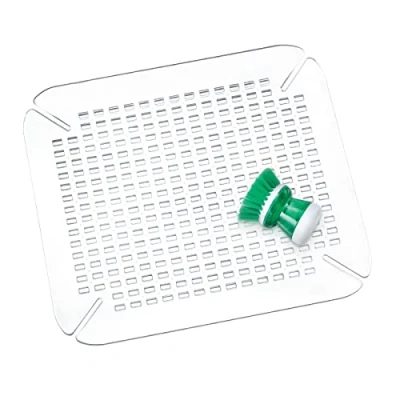 Imagen de iDesign Alfombrilla escurreplatos, protector de fregadero grande plástico PVC para fregaderos cocina, rejilla escurreplatos con orificios drenaje, transparente