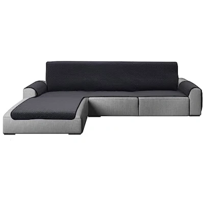 Imagen de GFD Cubre Sofa Chaise Long, Funda para Sofá Longue L Ajustable, Forros Sofás Antideslizante, Fundas Acolchado, Protector Duradero Perros Gatos Mascotas (Izquierda, Gris Oscuro)