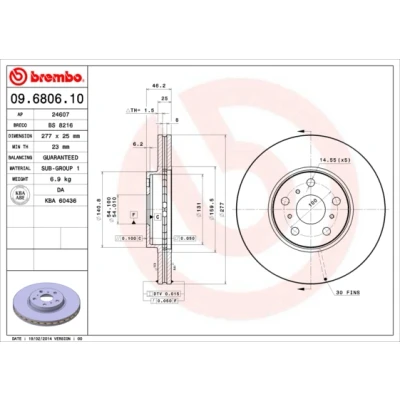 Imagen de BREMBO 09.6806.10 Disco de freno 277 25 5 ventilación interna TOYOTA: Celica V Coupé