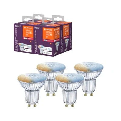 Imagen de LEDVANCE SMART+ SPOT GU10 TW, reflector LED Zigbee para el hogar inteligente, temperatura de color ajustable, PAR16, paquete 4, blanco ajustable
