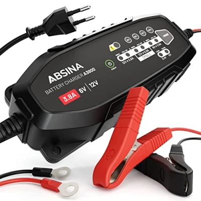 Imagen de ABSINA Cargador Baterias Coche 3,8 A para Baterías de Plomo 6V &amp; 12V hasta 120Ah 12,8V Litio Bateria Moto AGM Automóviles, Motocicletas y Caravanas