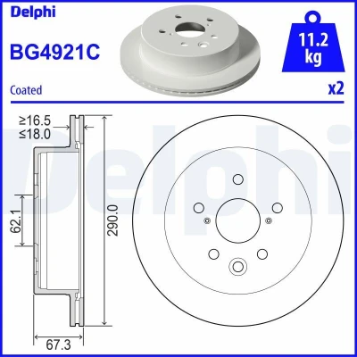 Imagen de DELPHI BG4921C Disco de freno 290 18 5 ventilado revestido sin procesar cojinete rueda, anillo sensor ABS LEXUS: IS 3