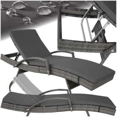 Imagen de tectake® Tumbona Jardín Exterior de Ratán y Aluminio, Piscina con Respaldo Regulable en 5 Posiciones, Playa Impermeble Resistente a Intemperie, Fácil Limpieza gris