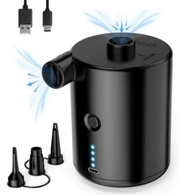 Imagen de Inflador Electrico, Bomba Eléctrica Portátil Recargable para Inflar/Desinflar Rápidamente, de Cama Aire con Batería 4000 mAh 3 Boquillas Colchon, Piscina