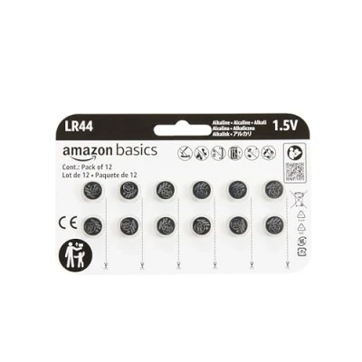 Imagen de Amazon Basics Paquete de 12 pilas botón alcalinas LR44, 1,5 V, larga duración, sin mercurio
