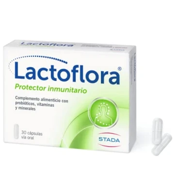Imagen de Lactoflora Probiótico Protector Inmunitario para Adultos Complemento alimenticio con vitaminas y minerales (B9, B6, B12, C, Zinc, Selenio Retinol ) Favorece las defensas 30 Cápsulas