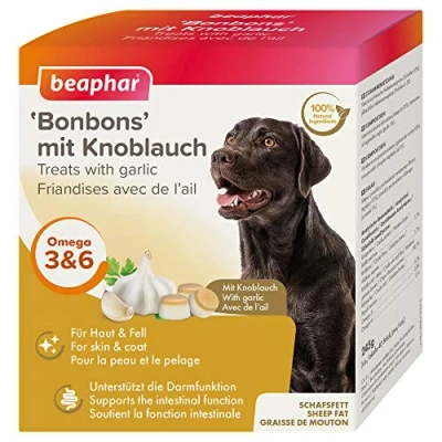 Imagen de Bonbons de ajo para Perros, golosinas Aperitivos Perros con Omega 3, 6, 9, apoyar la Flora intestinal, sin aditivos Artificiales, 245 g