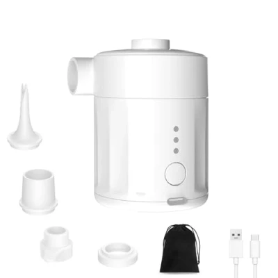 Imagen de Mojimdo bomba de aire eléctrica portátil para inflables, batería recargable cama 2 en 1, mini vacío con 4 boquillas y bolsa almacenamiento