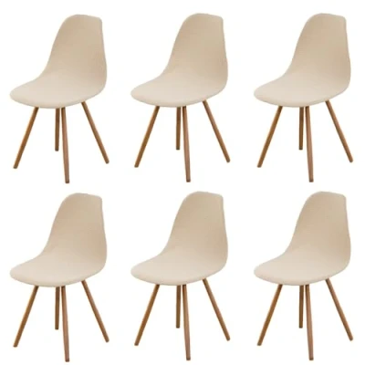 Imagen de Highdi Fundas para Sillas de Comedor Escandinavo, 1/2/4/6 Piezas Funda Pana Jacquard Estilo Nórdico Cubierta Protectora Sin Brazos Cocina Oficina (Beige,6 Piezas)