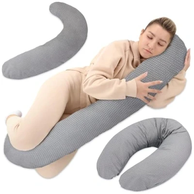 Imagen de Totsy Baby Almohada Embarazada XXL Algodón para Dormir de Lado cojin y Lactancia Larga 190 cm Puntos en Gris