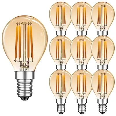 Imagen de MZYOYO bombilla LED E14 G45, estilo vintage, luz blanca cálida, de filamento E14, 4 W (equivalente a 30 W), ámbar, blanco cálido 2700 K, no regulable, 10 unidades