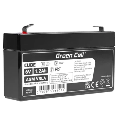 Imagen de Green Cell Recambio de Batería Gel AGM 6V 1.2Ah Rechargeable Pila Sellada Plomo ácido sin Mantenimiento Reemplazo para Sistemas Alarma Antirrobo Video vigilancia Juguetes