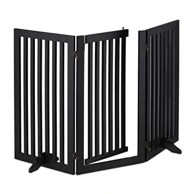 Imagen de Relaxdays Barrera Seguridad Niños, Valla Protectora con Puerta, para Escaleras, 92x154cm, Plegable, sin Taladrar, Negro, Tablero de Fibras