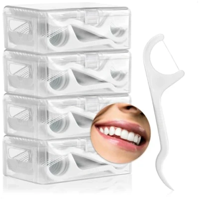 Imagen de com four® 200x palitos de Hilo Dental Soporte para palito interdental con y Palillos en el dispensador Cuidado Viaje sin Cera (200 Palos)