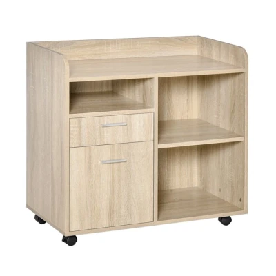 Imagen de Vinsetto Armario para Impresora Carro Multifuncional de Oficina con 3 Compartimentos 2 Cajones Archivos Estante Ajustable Ruedas Frenos 80x40x72 cm Roble