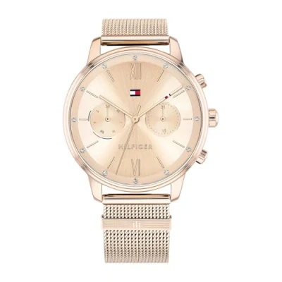Imagen de Tommy Hilfiger Reloj Analógico de Cuarzo multifunción para mujer con correa malla acero inoxidable color oro rosado 1782303