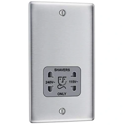 Imagen de BG Electrical NBS20G Zócalo de afeitar acero cepillado metal doble voltaje 115V / 240V inserto gris