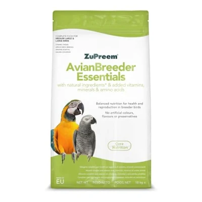 Imagen de ZuPreem Essentials Breeder Alimento para Aves de Tamaño Mediano Grande y Pienso Pájaros Indicado la Cría Cotorras, Loros Grises, Guacamayos, Cacatúas Caiques 18 kg