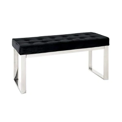 Imagen de HAKU Möbel Banco Acero inoxidable, negro, tejido de terciopelo Dim.: AN 100 cm x AL 48 P 41 cm, Estilo: Art Déco