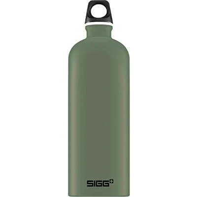 Imagen de SIGG Traveller Leaf Green botella cantimplora (1 L), con tapa hermética sin sustancias nocivas, de aluminio ligera