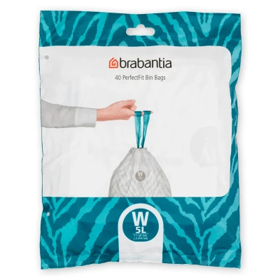 Imagen de Brabantia Bolsas de Basura PerfectFit, Código W, 5L, Resistentes con cinta cierre, 40