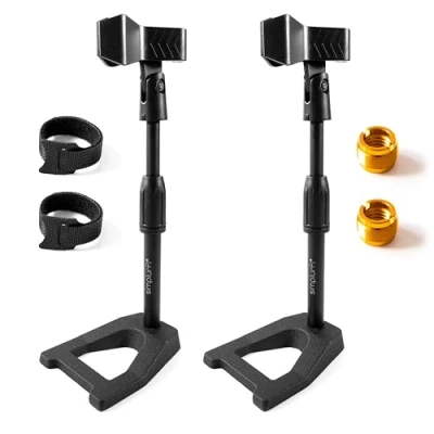 Imagen de Simplurfi Paquete de 2 soportes micrófono escritorio con clip micrófono, soporte mesa ajustable, adaptador metal 5/8 a 3/8 pulgadas, base pesada, para Blue Yeti Snowball